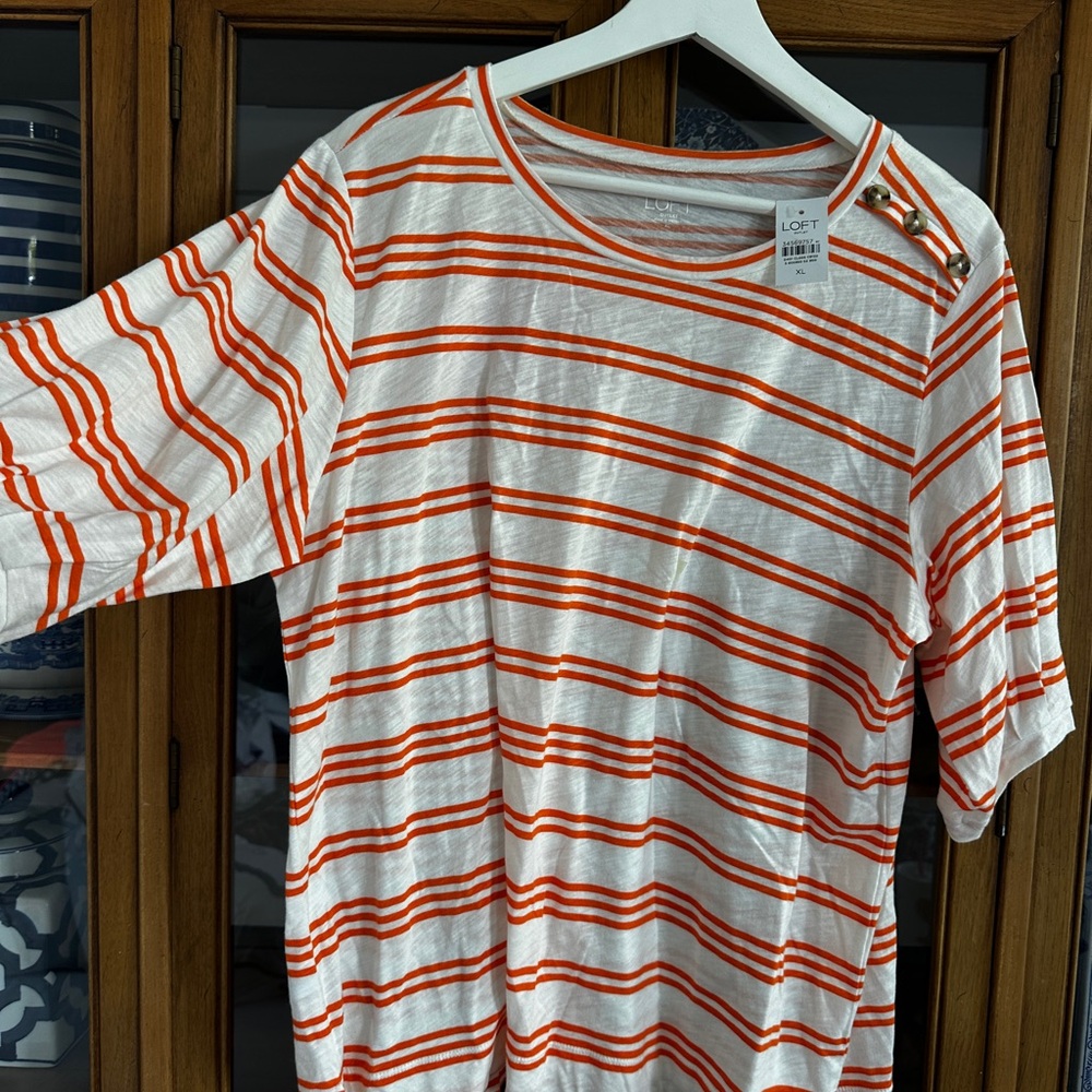 LOFT Tangerine and Cream Striped Tee